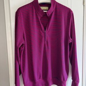 Donald Ross Pink and Black Striped Golf Pullover 1/4 Zip - Medium